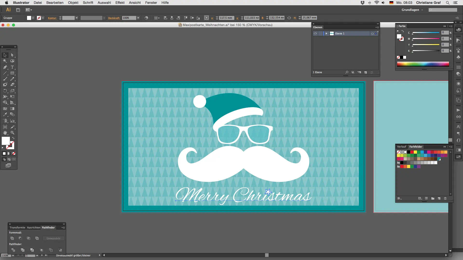 Maxikarte gestalten Schriftzug platzieren
