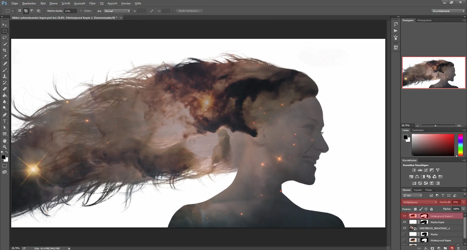 Digitales Silhouette Portrait mit Galaxie (6)