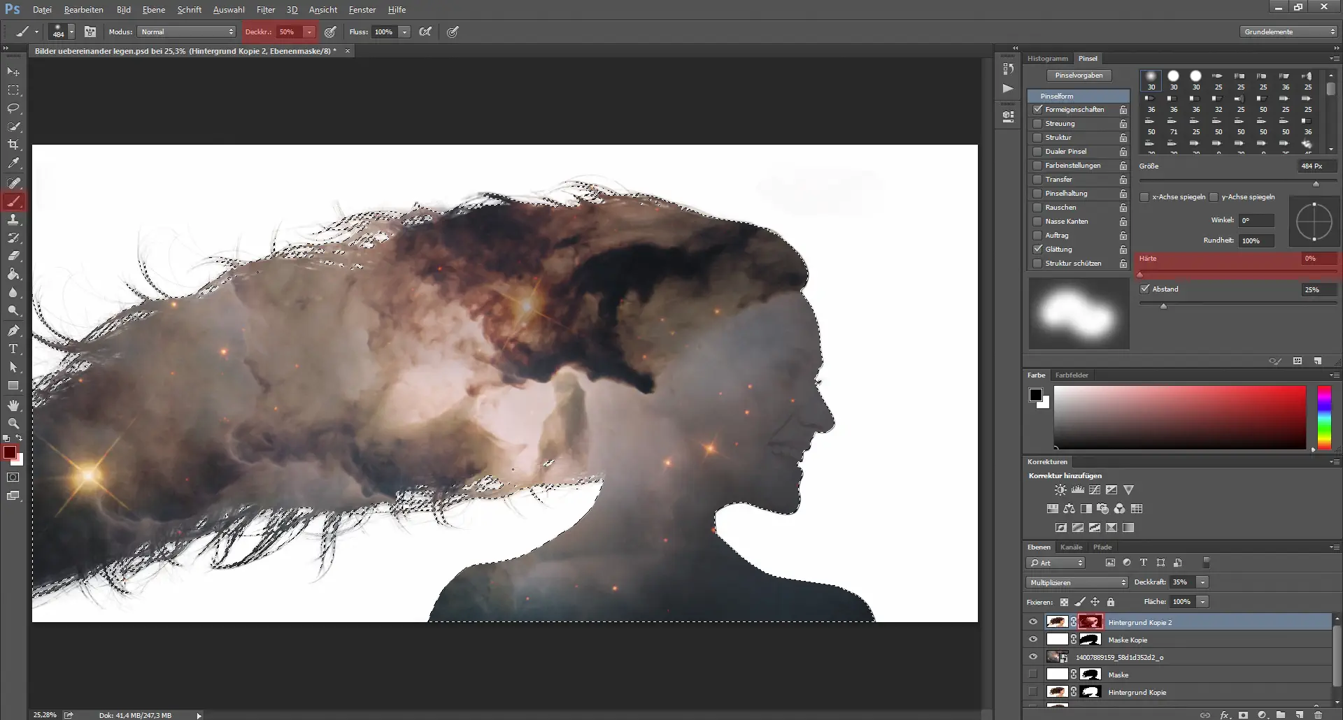 Digitales Silhouette Portrait mit Galaxie (7)