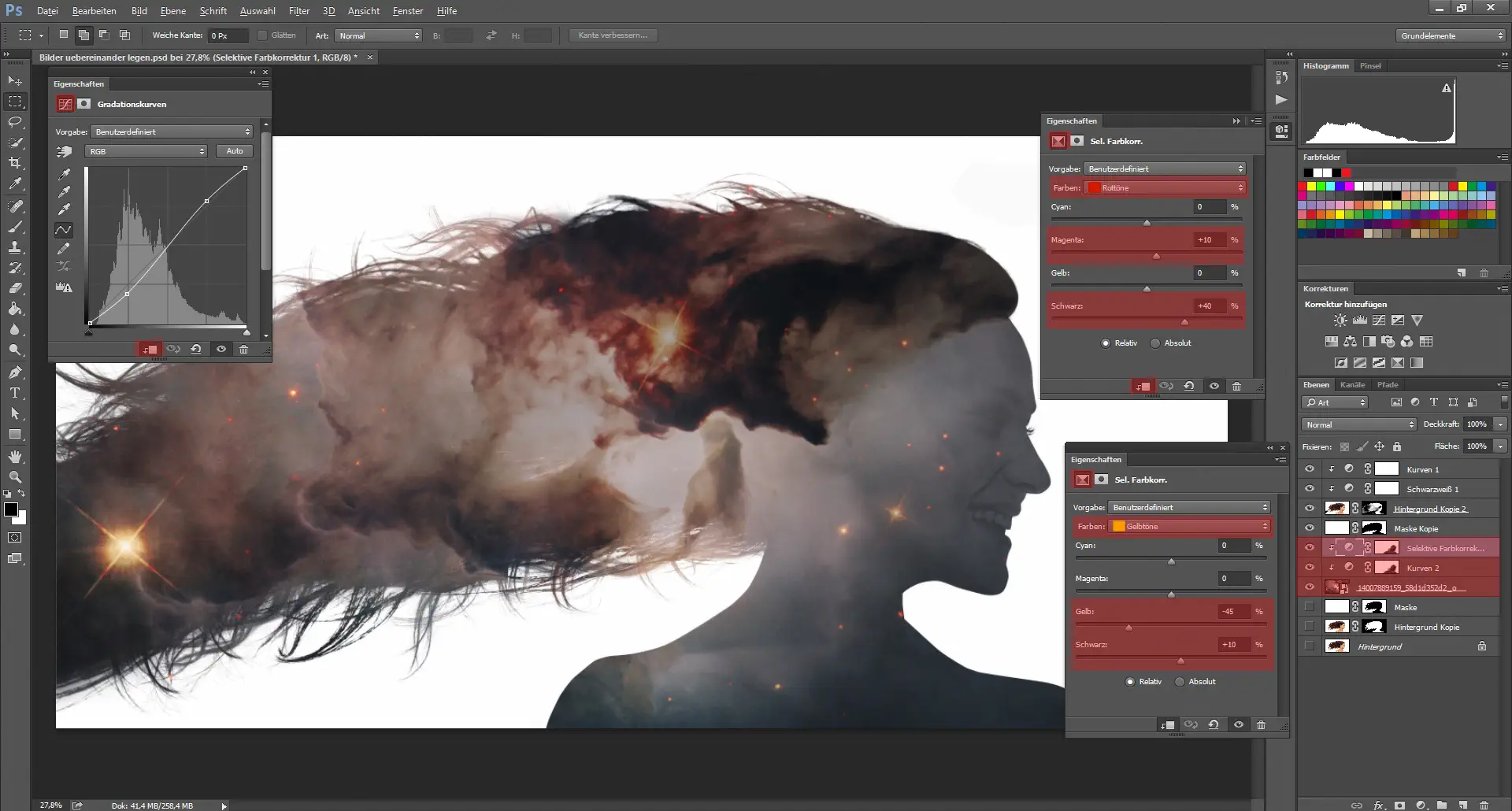 Digitales Silhouette Portrait mit Galaxie (9)