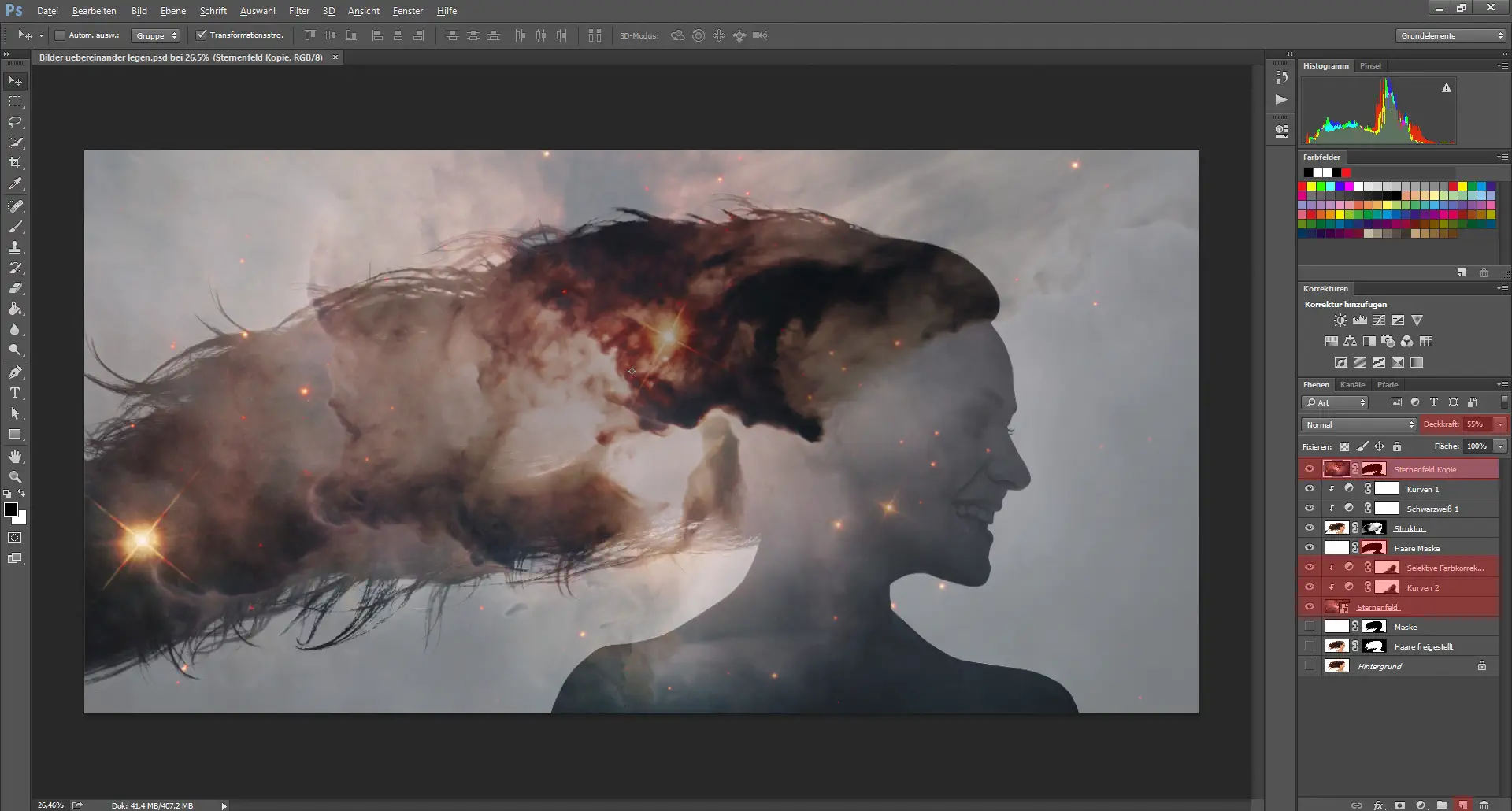 Digitales Silhouette Portrait mit Galaxie (10)