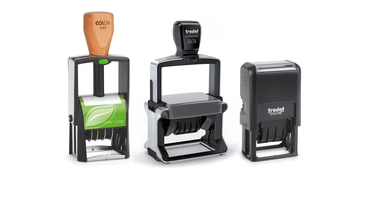 Datum und Text in einem: Datumstempel und Buchungsstempel von Trodat und Colop Datum und Text in einem: Datumstempel und Buchungsstempel von Trodat und Colop