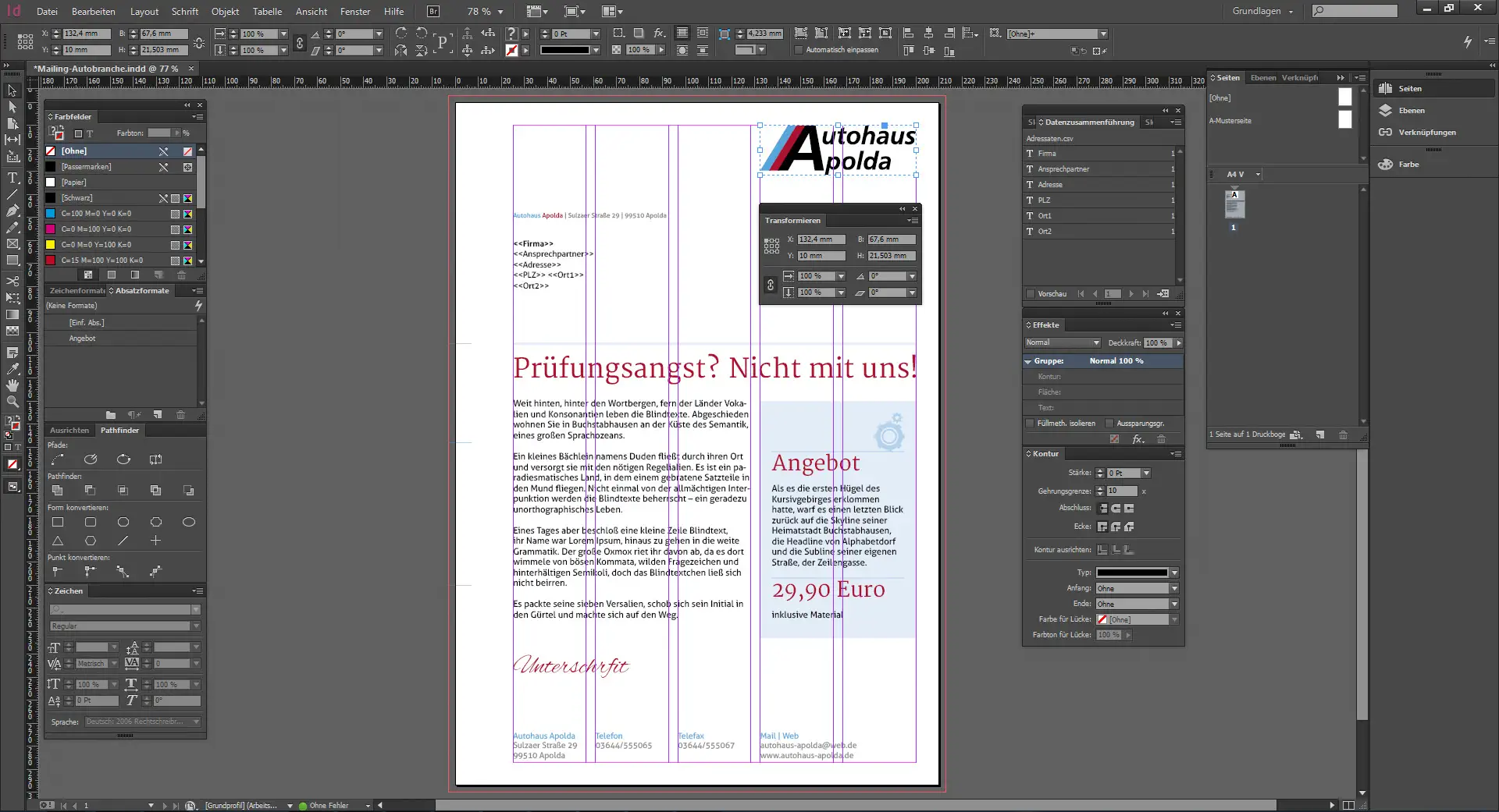 Direktmailing Werkstatttermin 17 Werbebrief für ein Autohaus gestalten 17