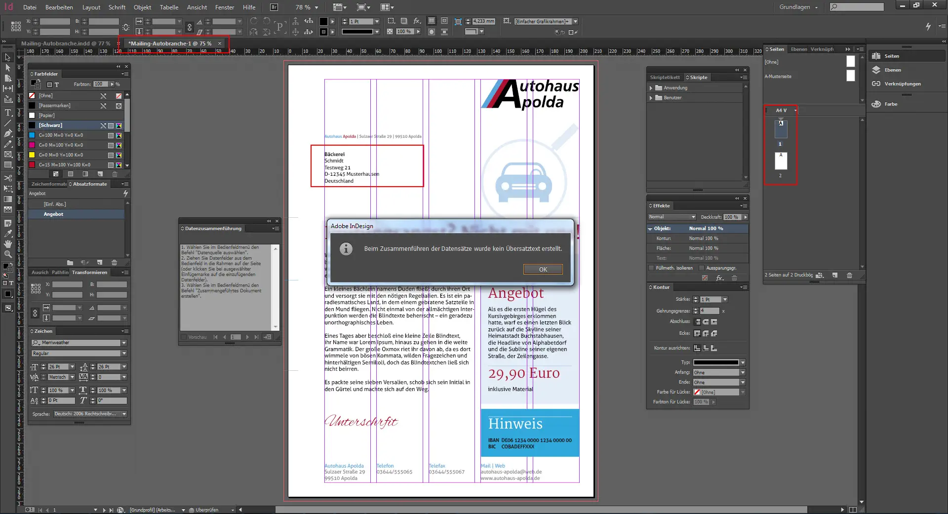 Direktmailing Werkstatttermin 22 Werbebrief für ein Autohaus gestalten 22