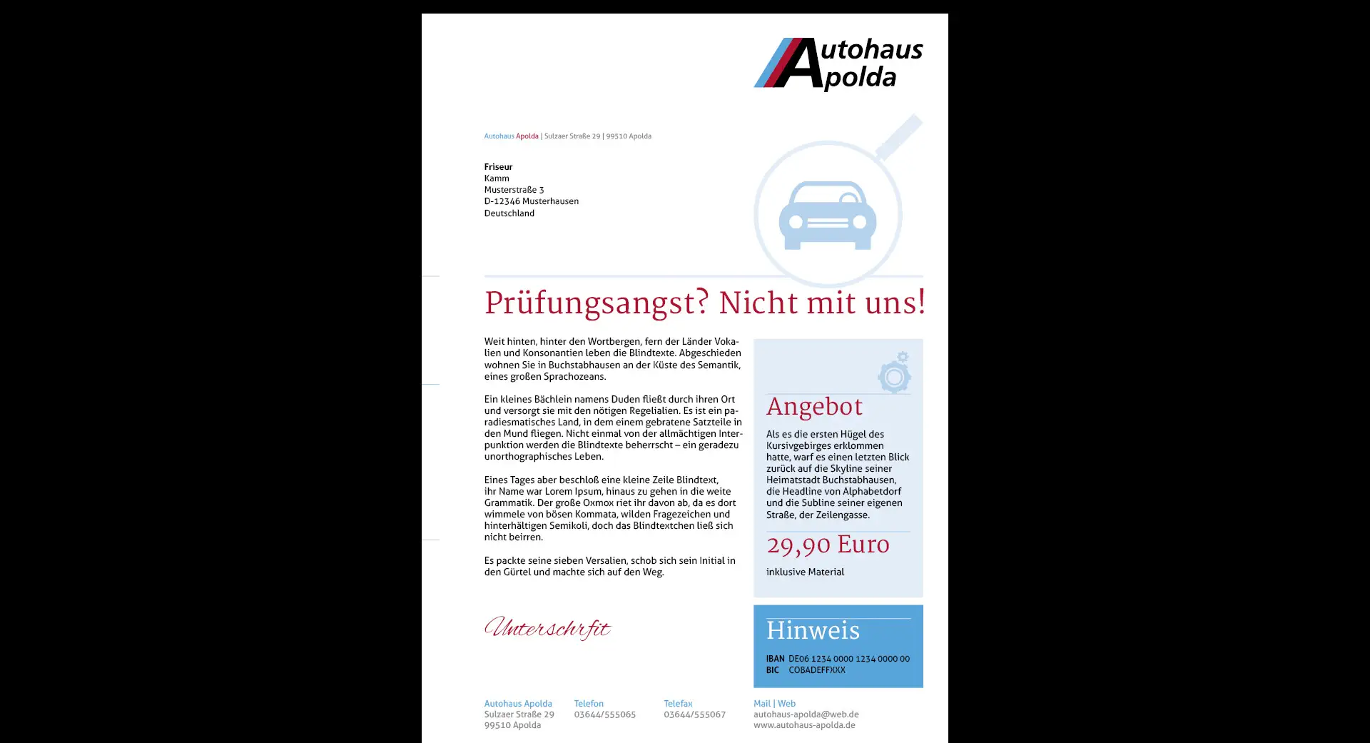 Direktmailing Werkstatttermin 23 Werbebrief für ein Autohaus gestalten 23