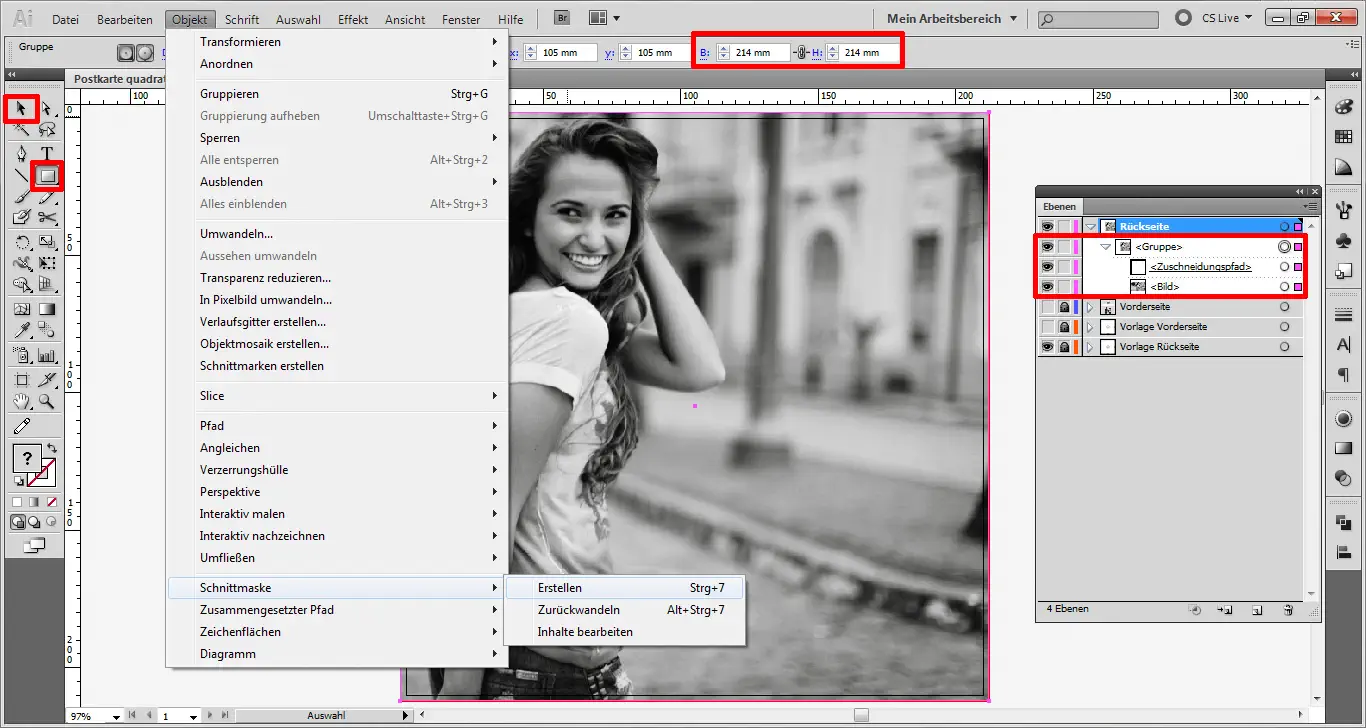 Illustrator Tutorial: quadratische Postkarte Step 8