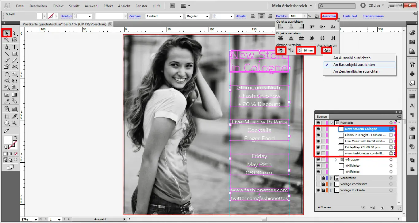 Illustrator Tutorial: quadratische Postkarte Step 10