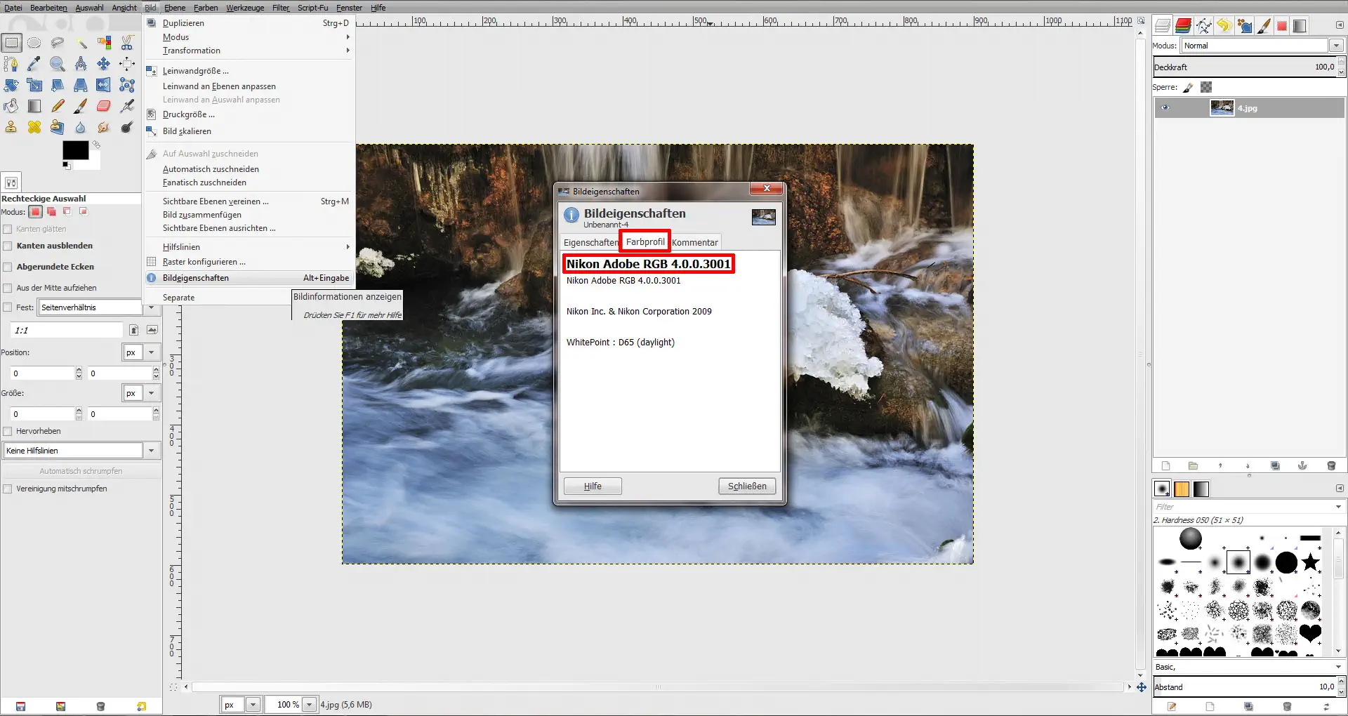 Quciktipp ICC Profile laden GIMP 02 ICC Profile laden GIMP (Step 2)