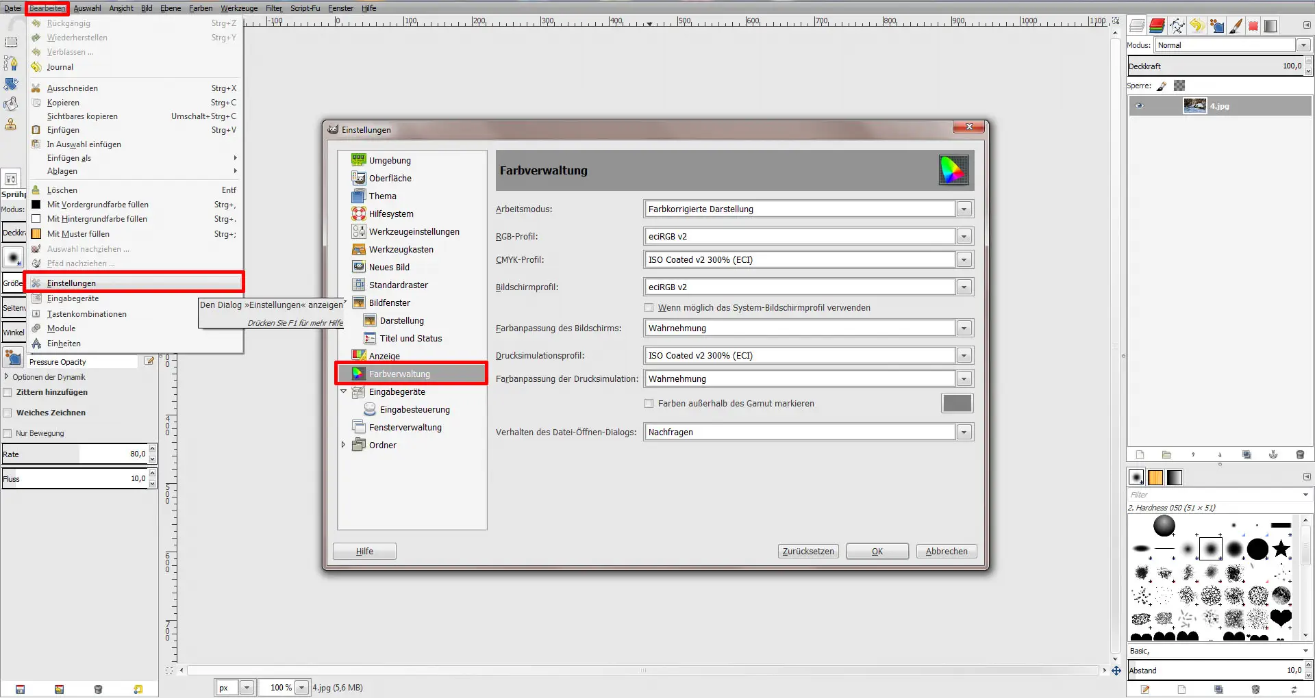 Quciktipp ICC Profile laden GIMP 03 ICC Profile laden GIMP (Step 3)