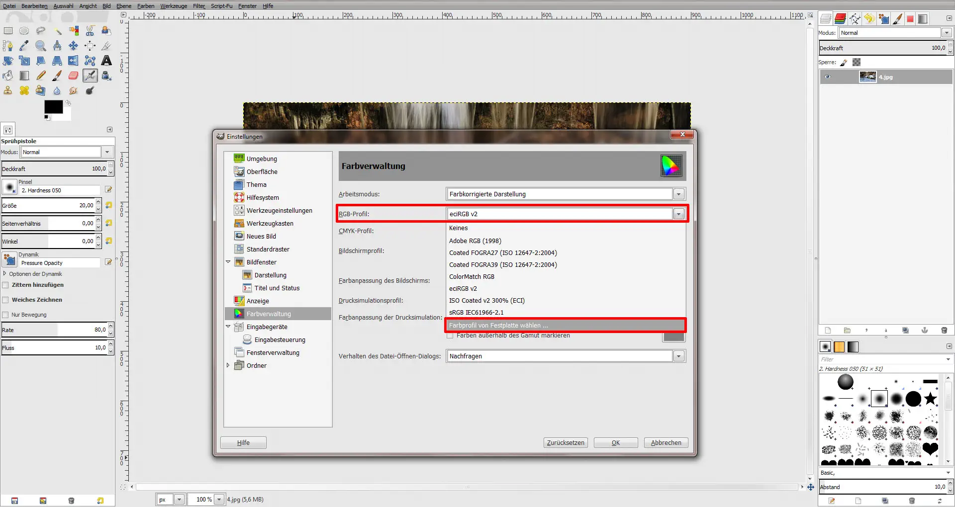 Quciktipp ICC Profile laden GIMP 04 ICC Profile laden GIMP (Step 4)