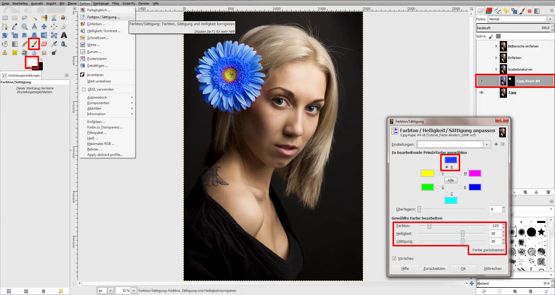 Tutorial Farbe aendern GIMP 06 Tutorial Farbe ändern GIMP (6)