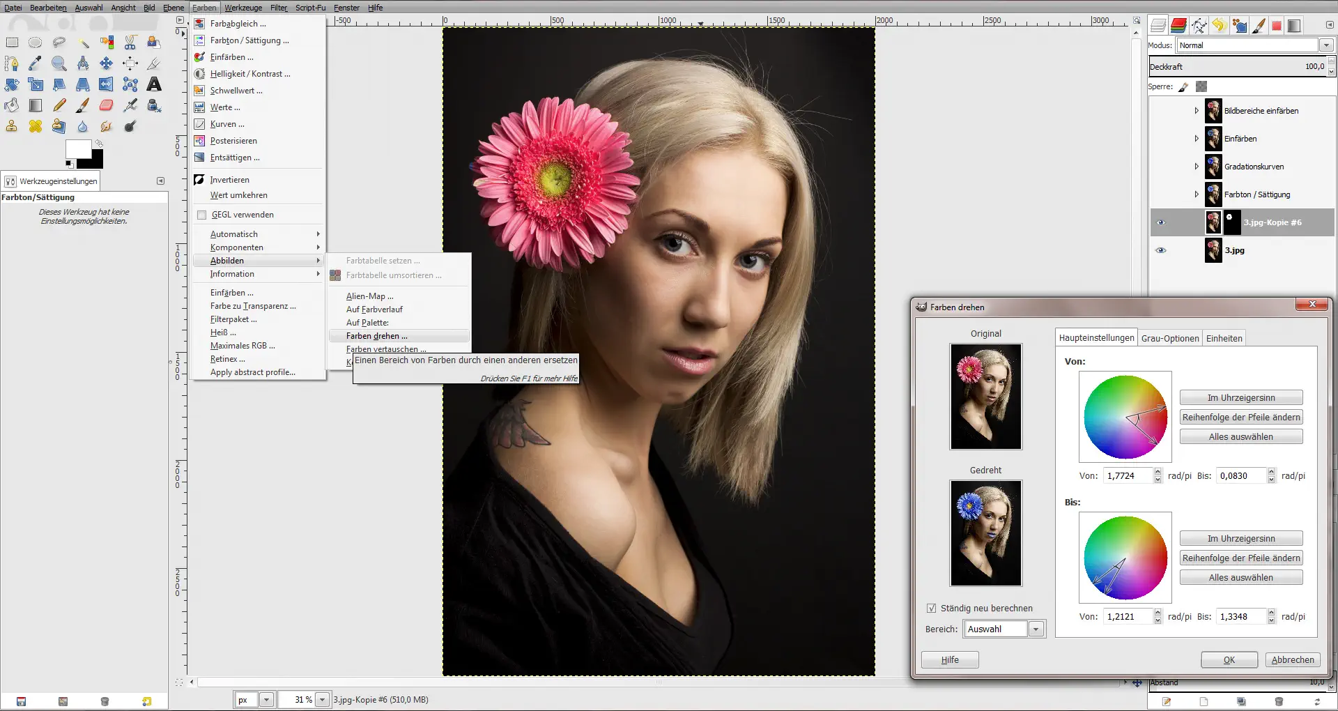 Tutorial Farbe aendern GIMP 07 Tutorial Farbe ändern GIMP (7)