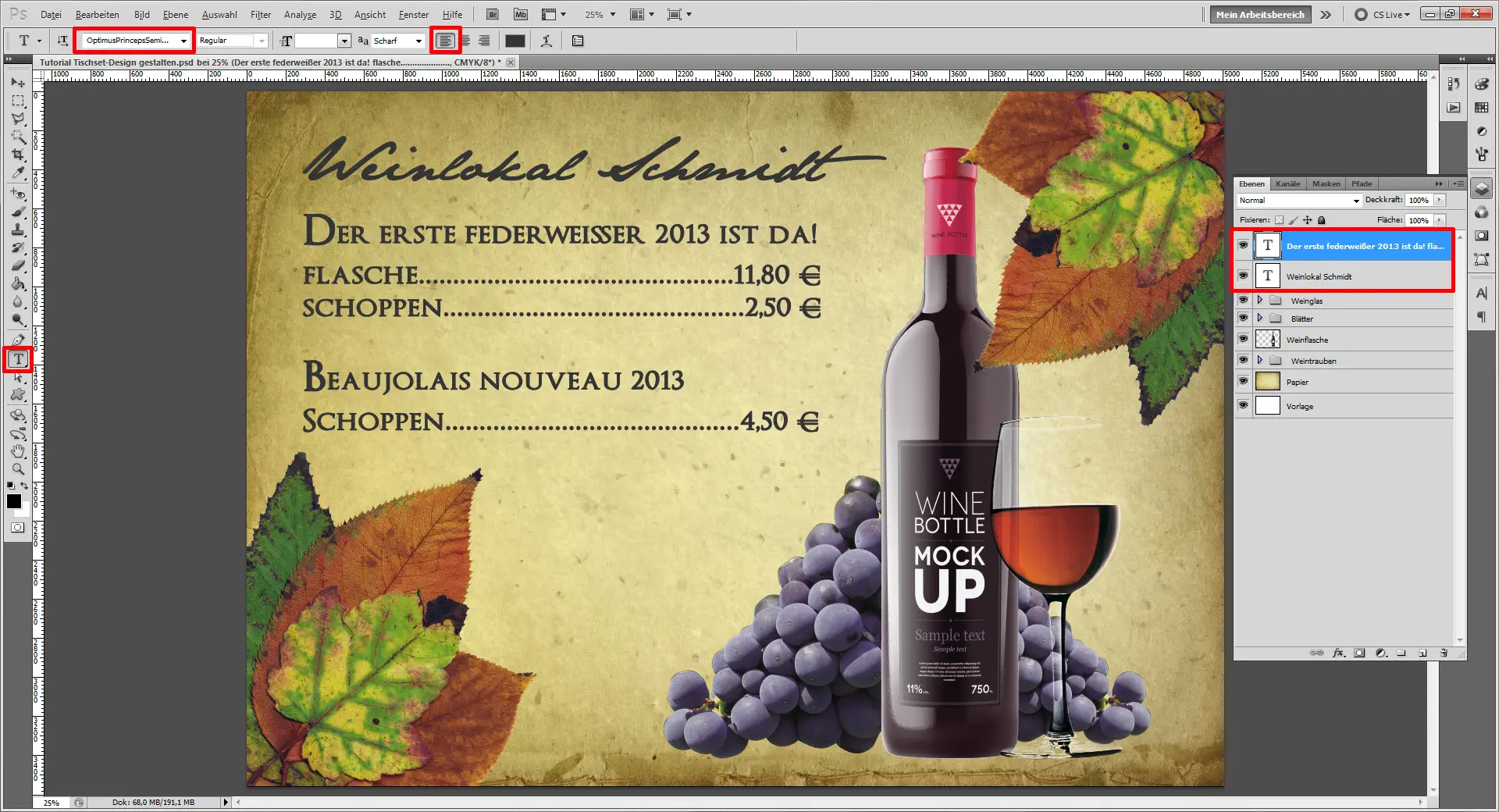 Tischset Platzset Design selbst gestalten   Schrift