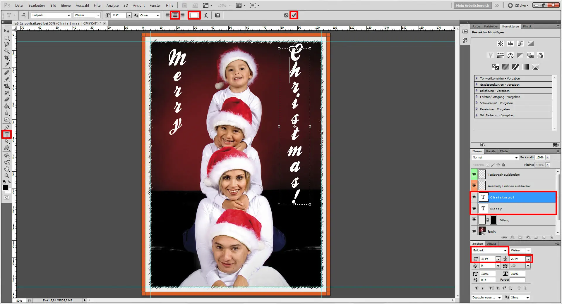 Tutorial Weihnachtsgrukarte mit Fotorahmen Photoshop 05 Photoshop Fenster um Text hinzufügen