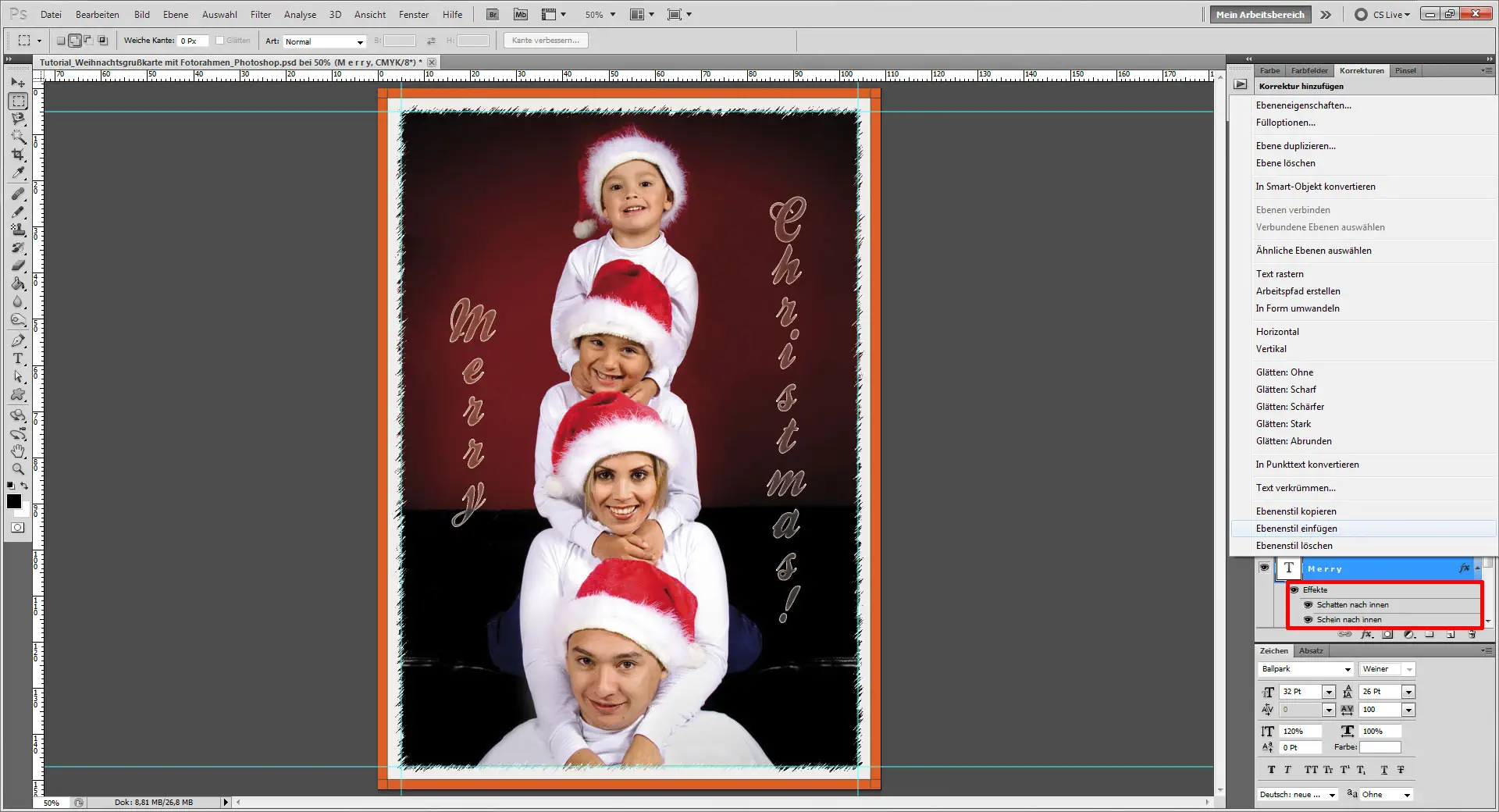 Tutorial Weihnachtsgrukarte mit Fotorahmen Photoshop 09 Photoshop Fenster um gleichen Stil auf alle Ebenen zu haben