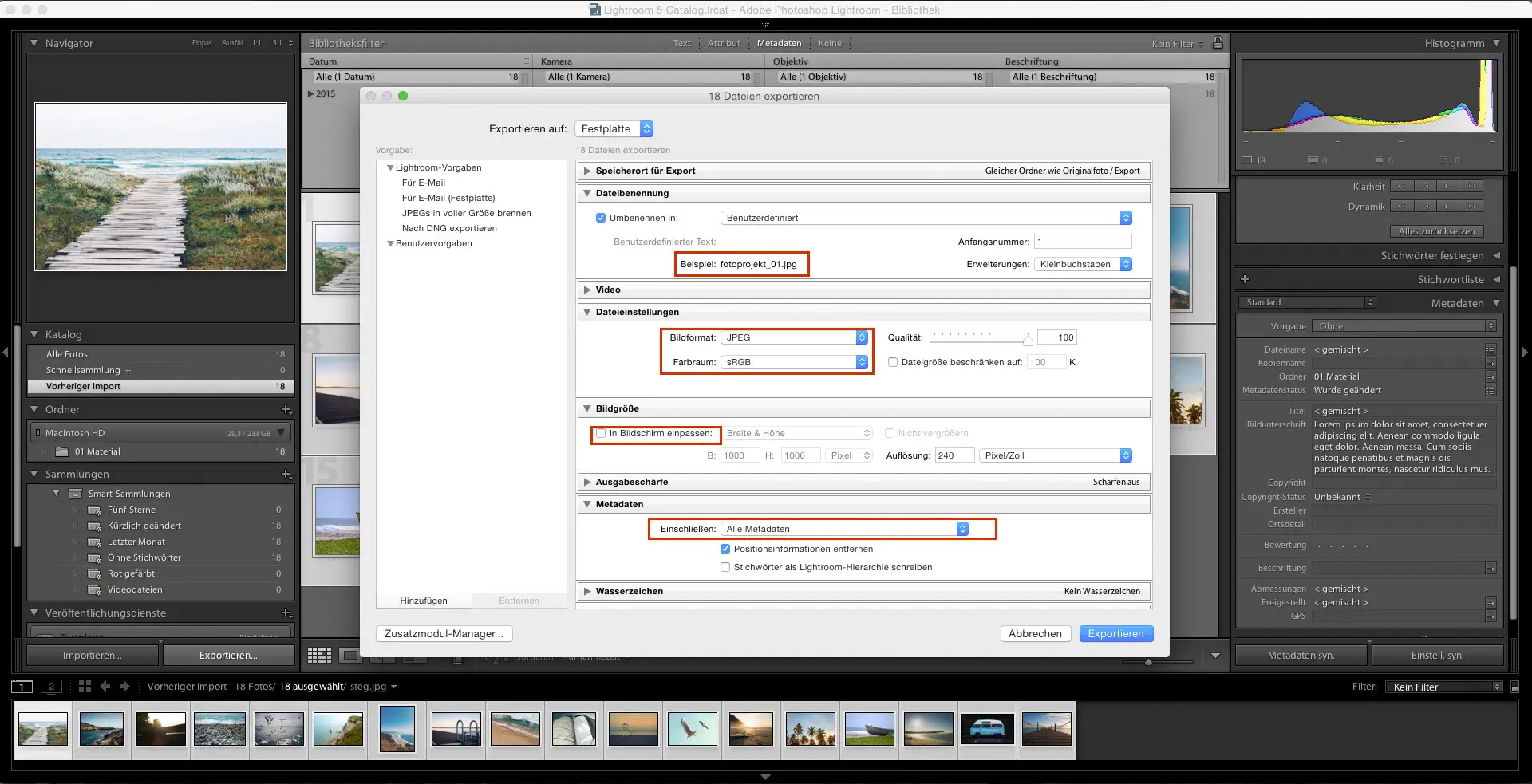fotobuch design lightroom export