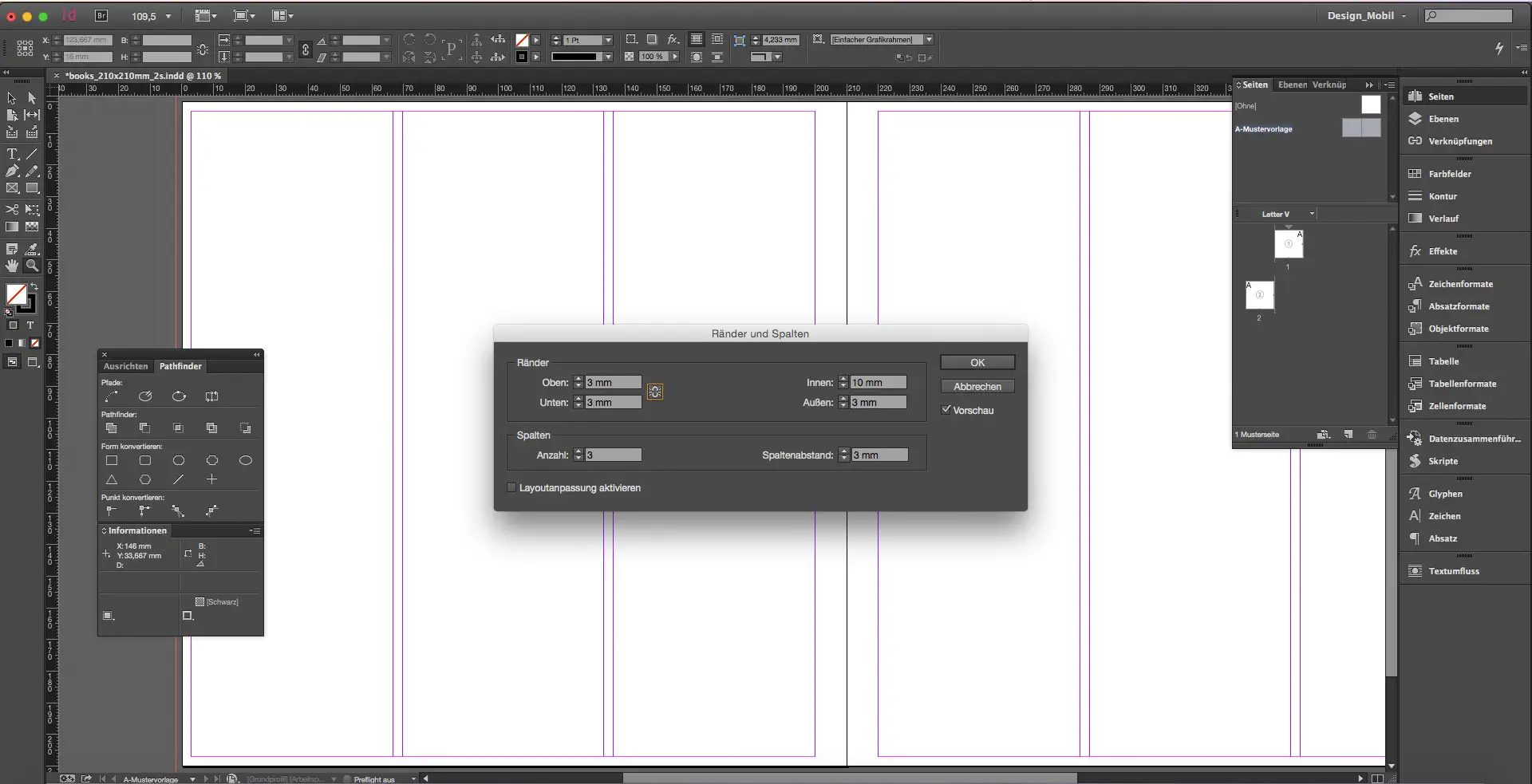 fotobuch indesign step um Ränder und Spalten festzulegen