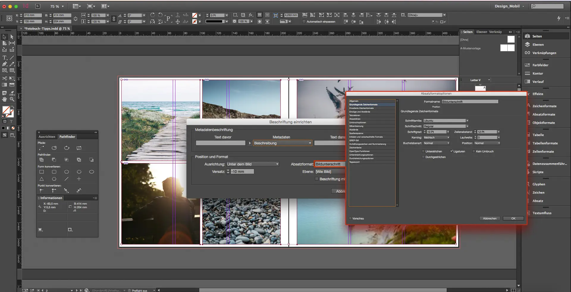 fotobuch indesign tutorial step für automatische bildunterschriften