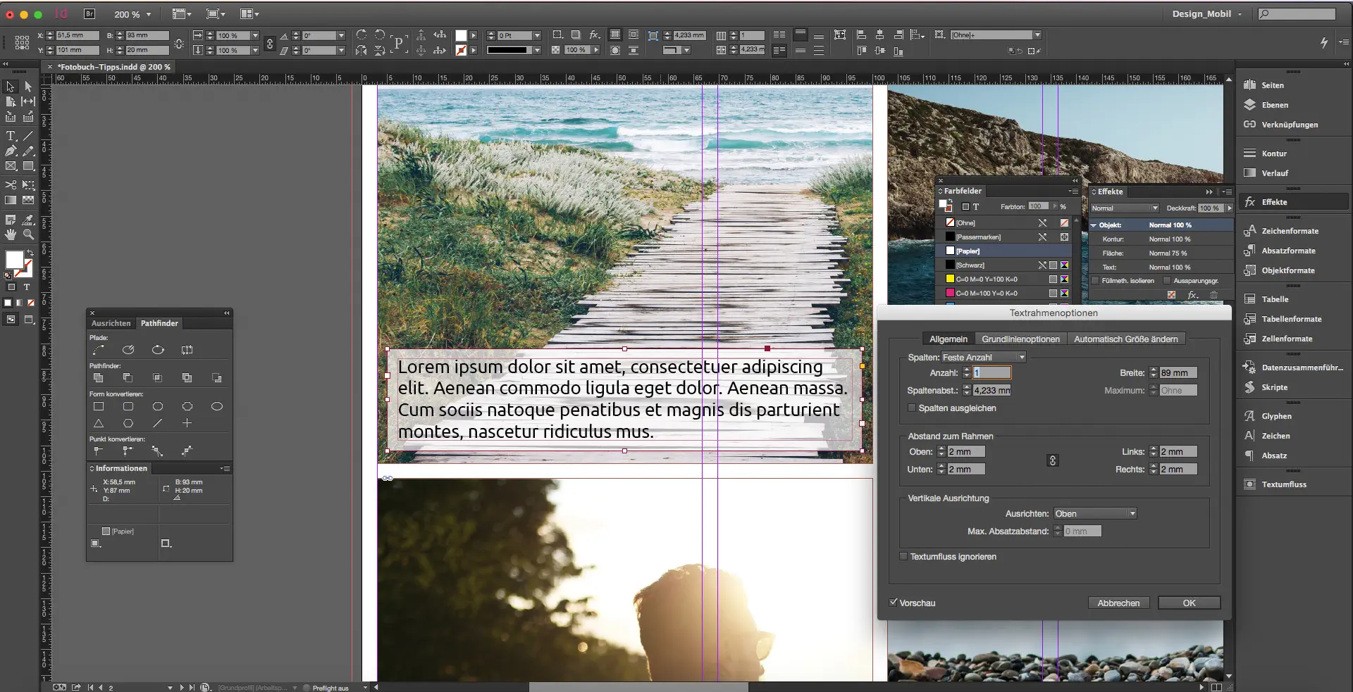 fotobuch indesign tutorial textrahmenoptionen