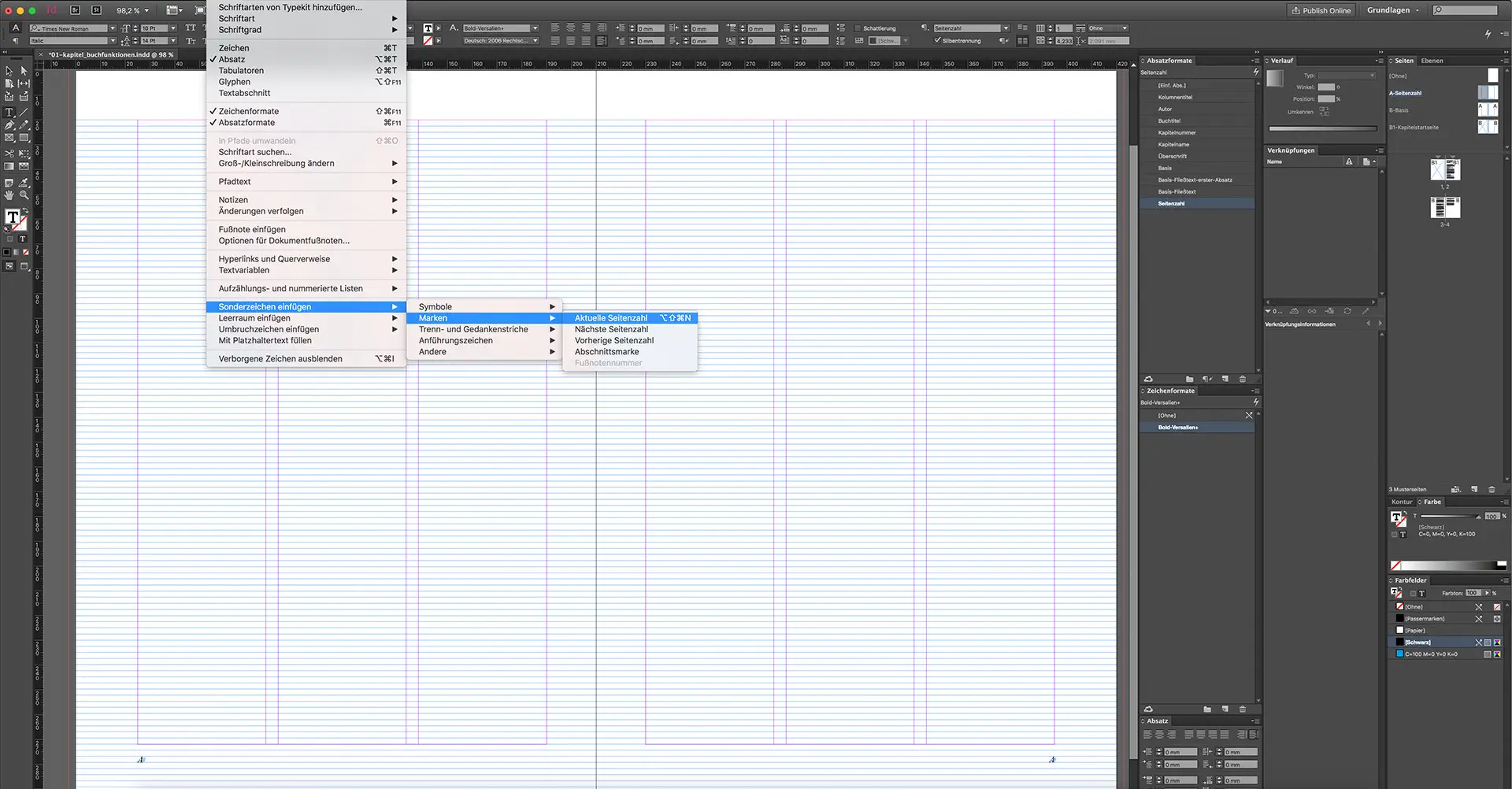 Die Gestaltung eines Buches mit InDesign dritten Schritt