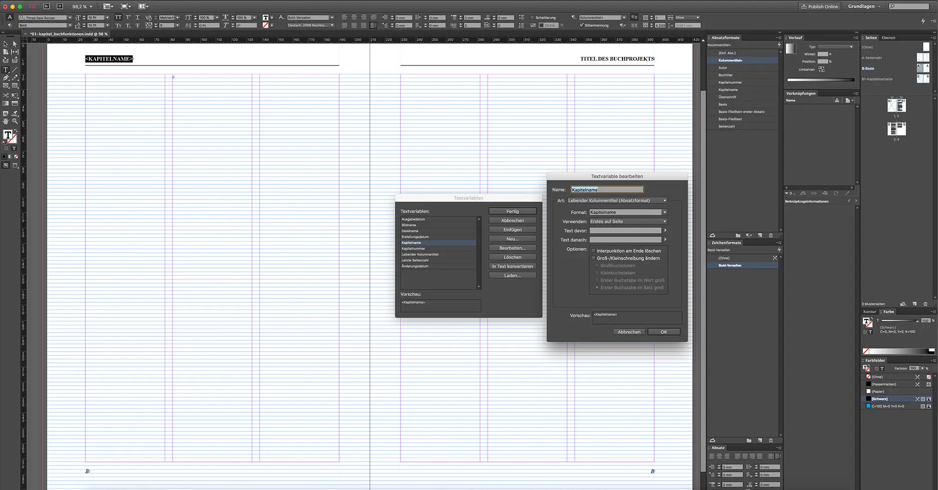 Die Gestaltung eines Buches mit InDesign vierten Schritt