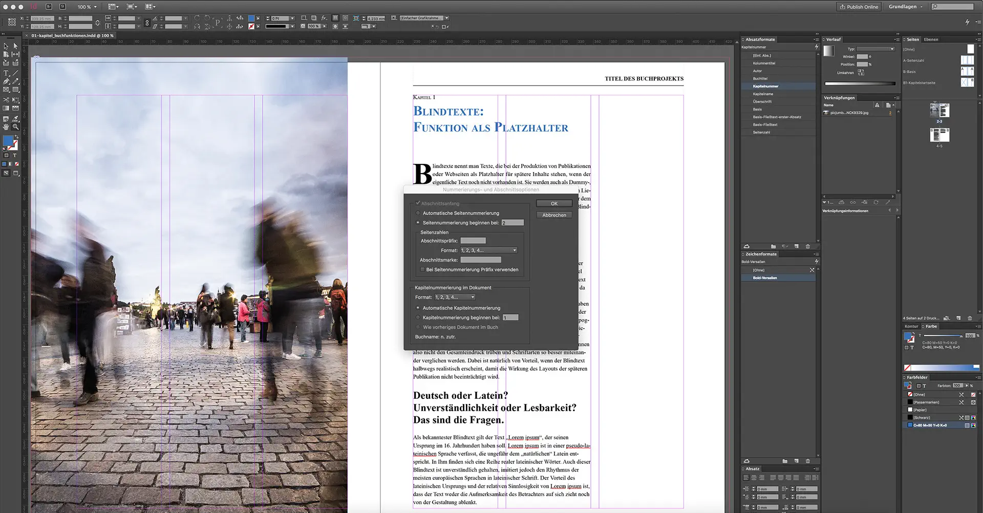 Die Gestaltung eines Buches mit InDesign fünften Schritt