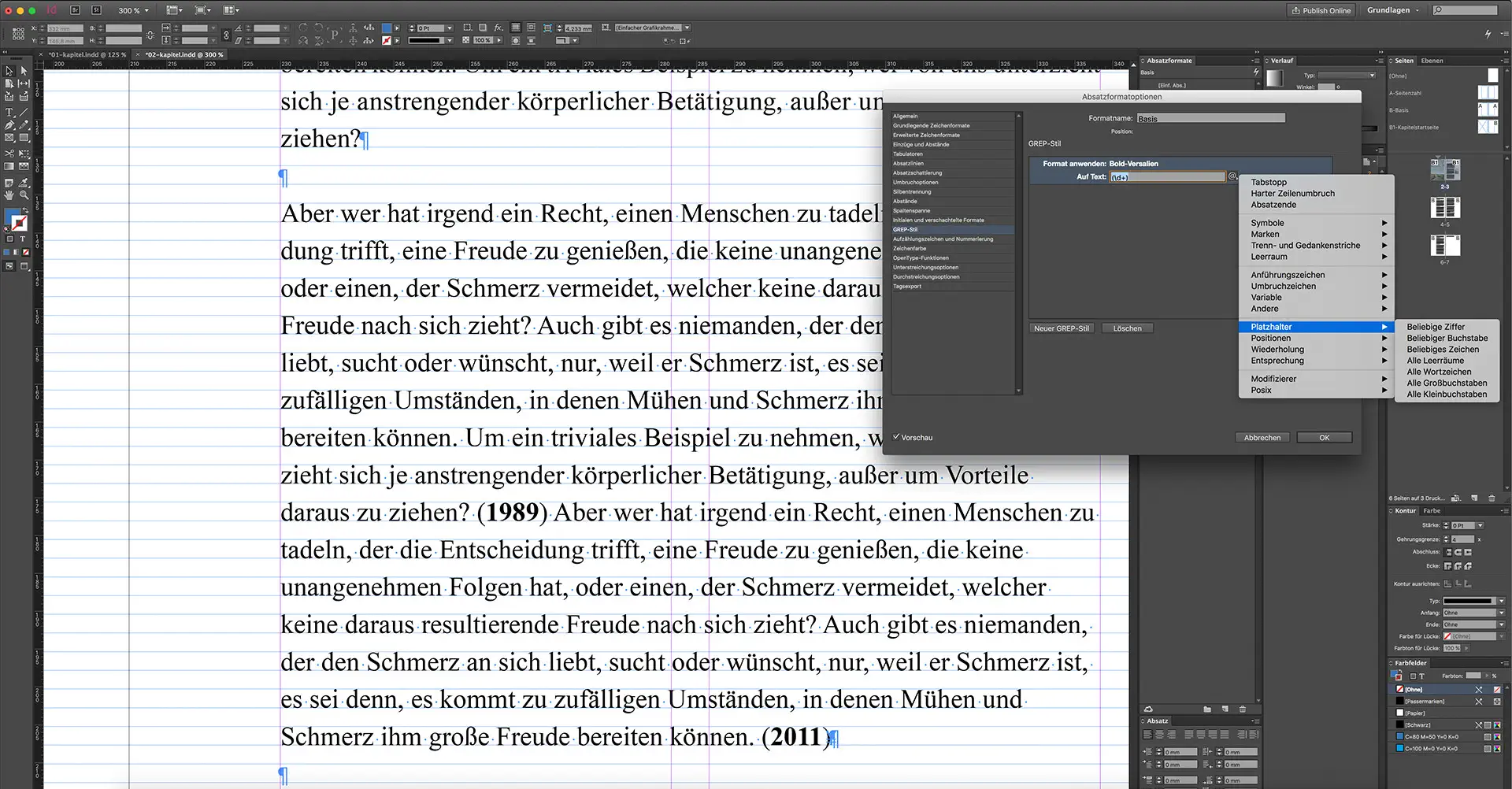 Die Gestaltung eines Buches mit InDesign siebten Schritt