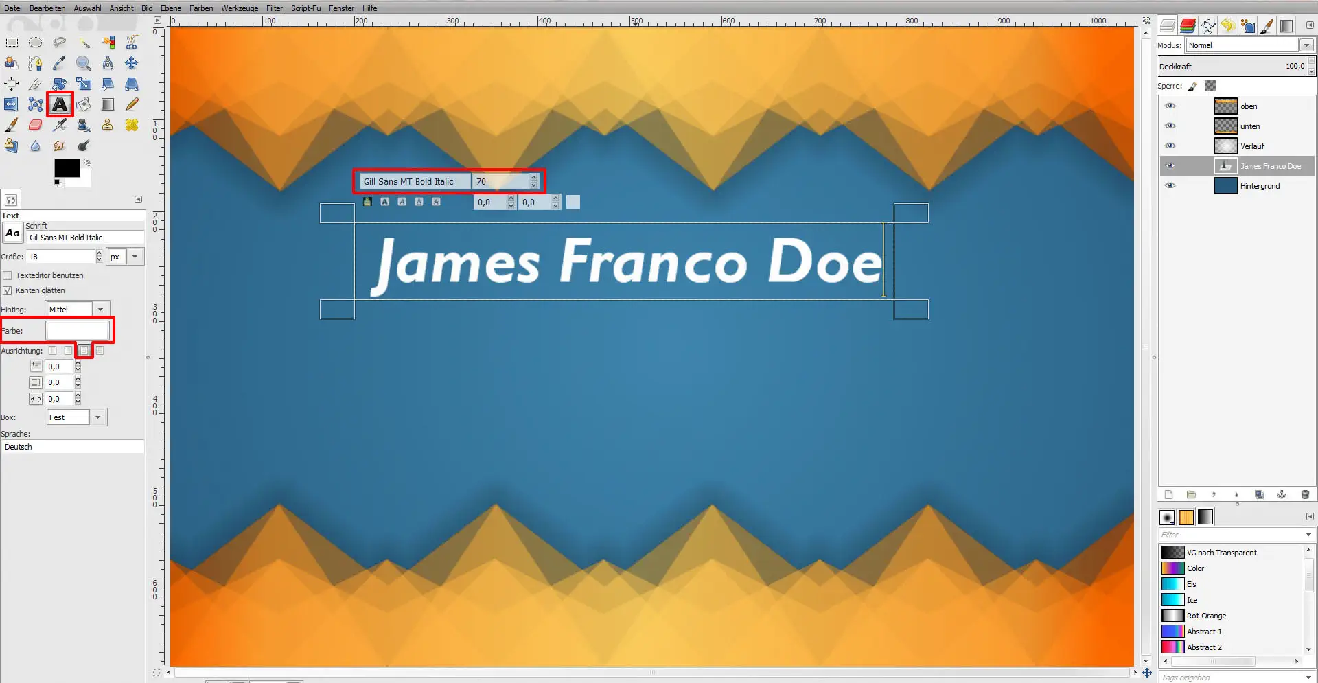 GIMP Tutorial für Visitenkarte Step 14 GIMP Tutorial für Visitenkarte Step 14